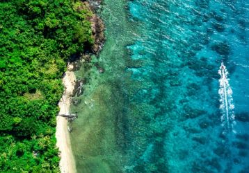 An aerial shot of Yasawa Island in Fiji